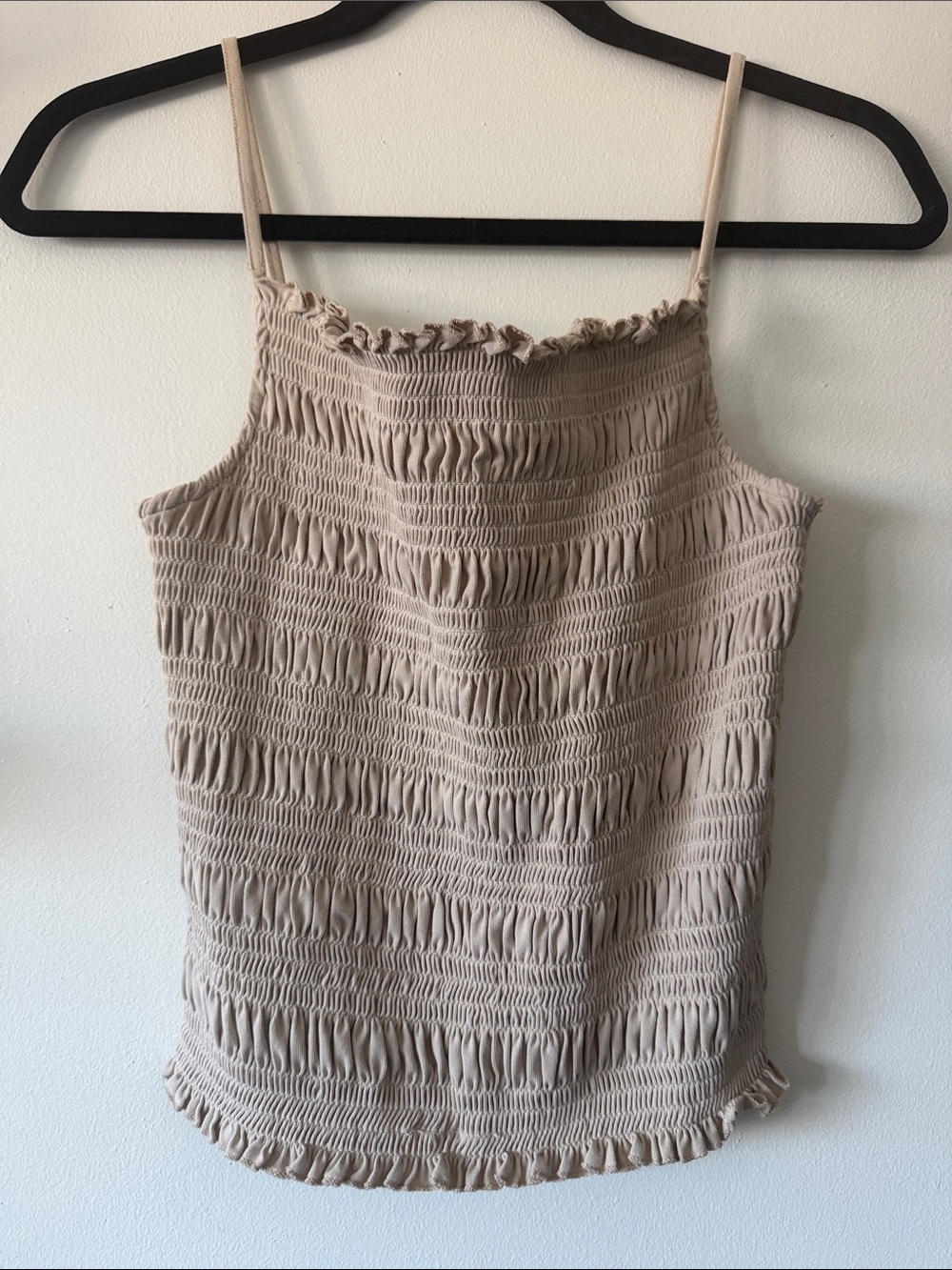 H&M|Ruched Ruffle Cami Top|Medium|Taupe Beige
